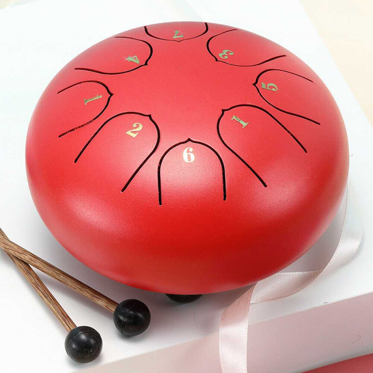 6 Inch 8 Tune Steel Hand Pan Drum Tank Drums With Drumsticks Carrying Bag Percussion Instruments Handpan Mallets Bag: Red