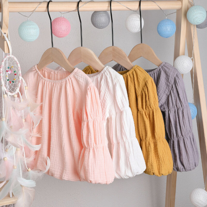 1-6Y Pasgeboren Baby Meisjes Herfst T-shirts Solid Lange Lantaarn Mouwen Tops Ronde Hals Kleding Sets 4 Kleuren