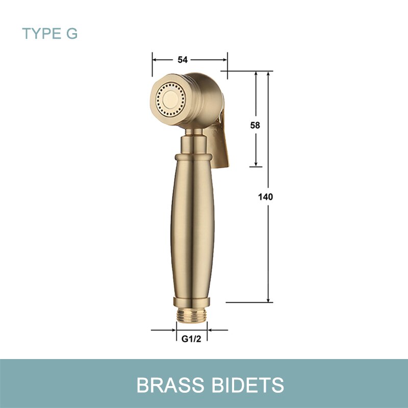 Goud Messing Bidet Kraan Shattaf Badkamer Wc Hygiënische Douche Schoon Moslim Vervanging Handheld Spuit Pvc Lente/Ss Slang: Type G