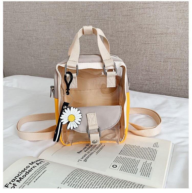 Damestas lente en zomer donut kleine schoudertas pvc transparante jelly bag multifunctionele schoudertas: Geel met grijs