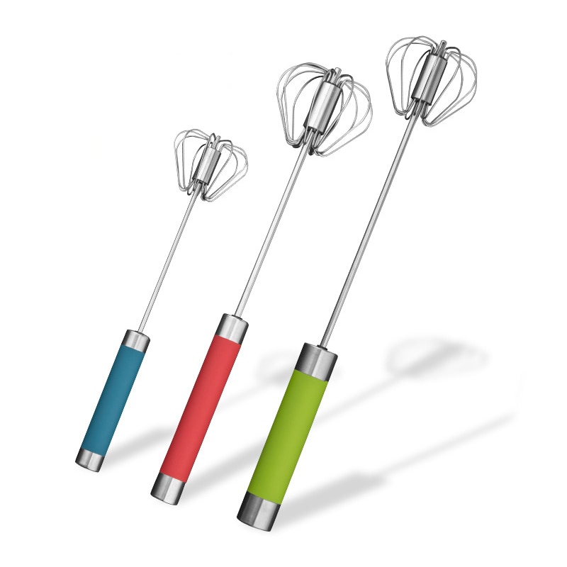 Batidor de huevos de acero inoxidable, mezclador semiautomático de batidor de huevos para batir y batir, utensilio de cocina, prensa Manual, batidor giratorio