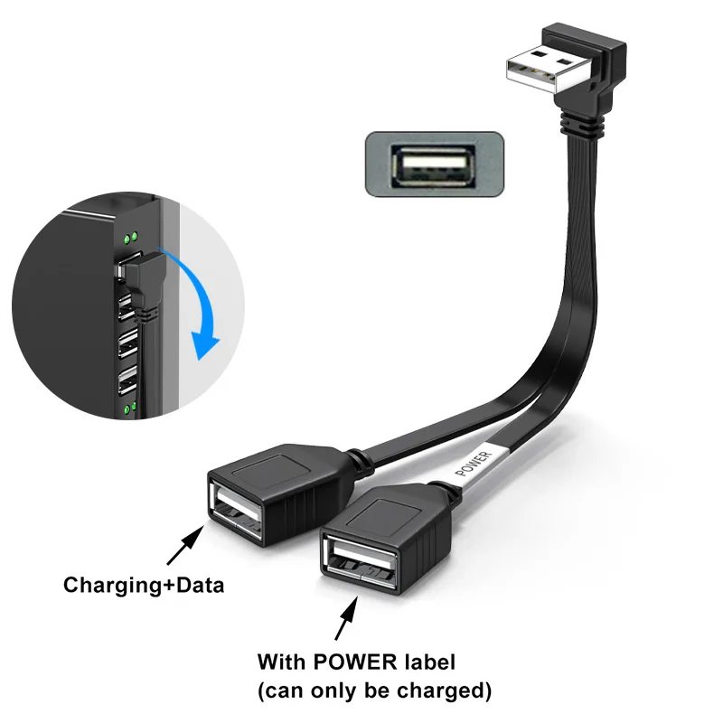1 to 2 usb-förlängningssladd för dator 65w x snabbladdningskabel för platt data 10/20cm x mobiltelefonbilsplitter: Mörkgrå / Linjekontakt
