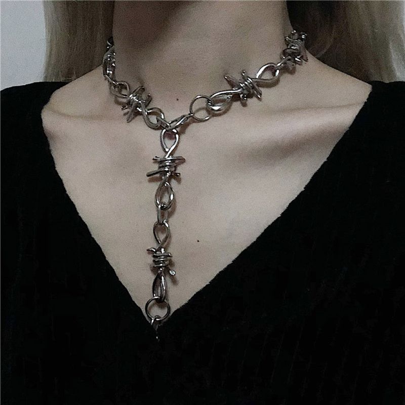 1 Set Mannen Punk Gothic Lichtmetalen Prikkeldraad Brambles Ketting Armband