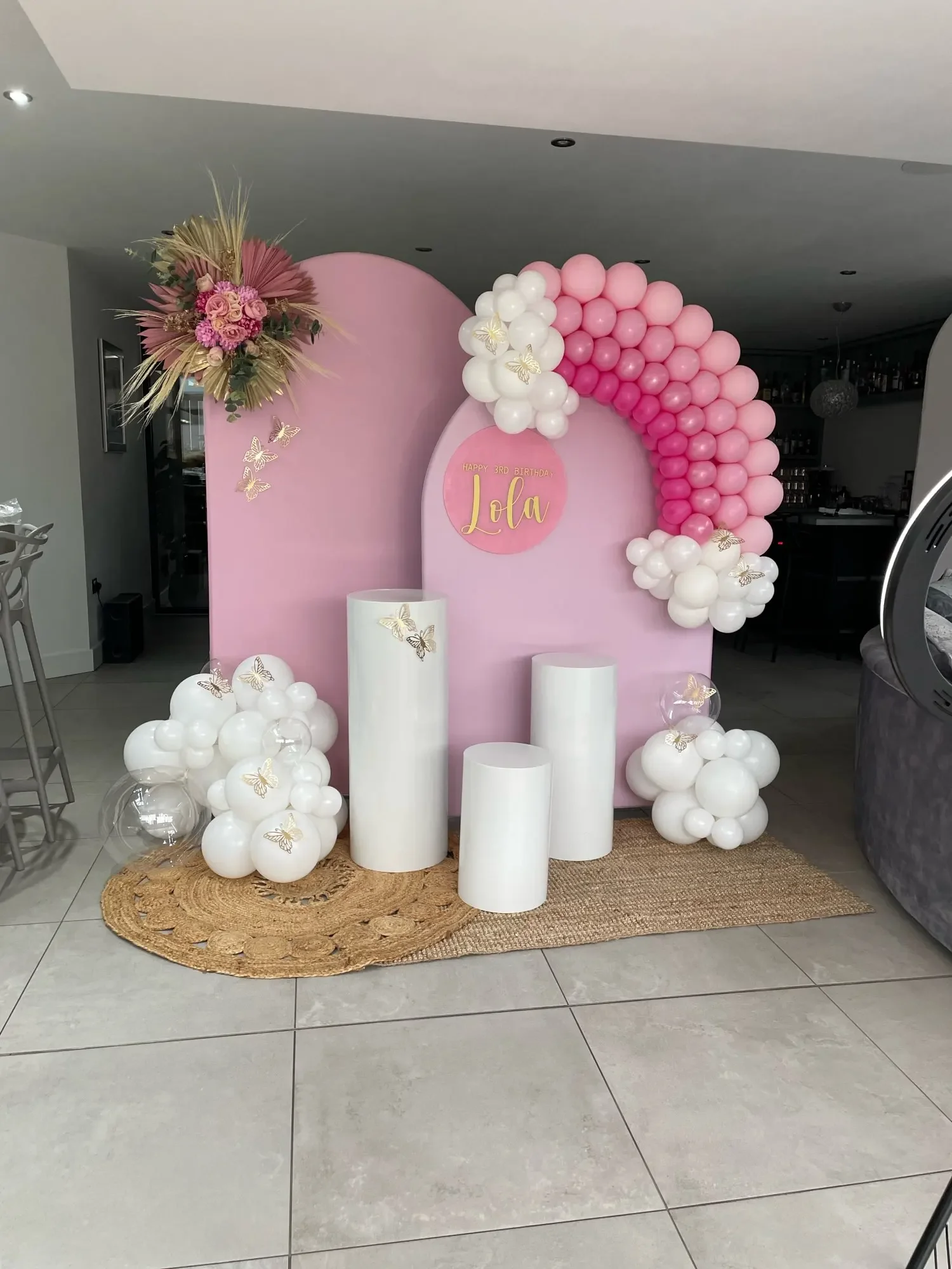 Mehofond Girl Baptism Arched Backdrop God Bless Flower Cross Decor Christening Background First Holy Communion Double-sided Prop