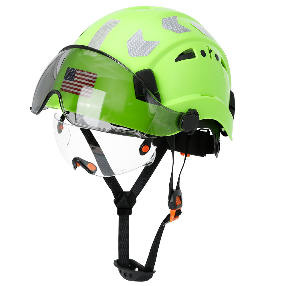 Construction Safety Helmet with Visor Built In Goggles Reflective Stickers ABS Hard Hat ANSI Industrial Work CE Engineer Cap: Beige