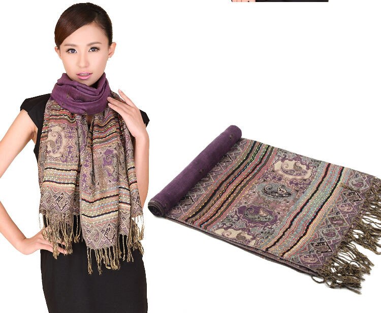 Vinröd färg kinesiska kvinnors pashmina hijab chal höst vinter bi halsdukar sjal tofs bufanda 011506: Lila