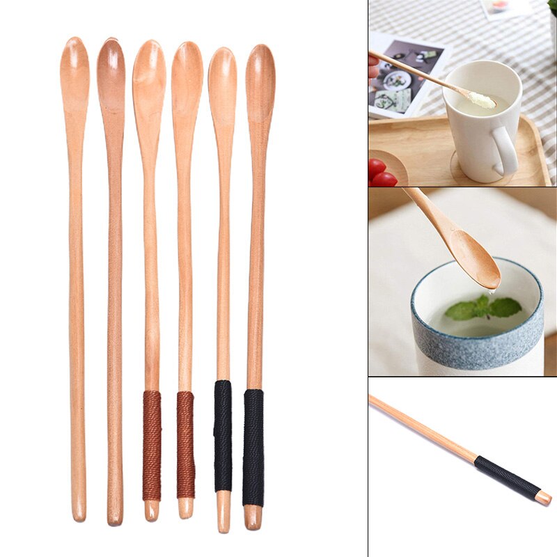 Lang skaft tre skje for honning ris suppe dessert kaffe te blande kjøkkenredskaper teskje catering bambus tre skje
