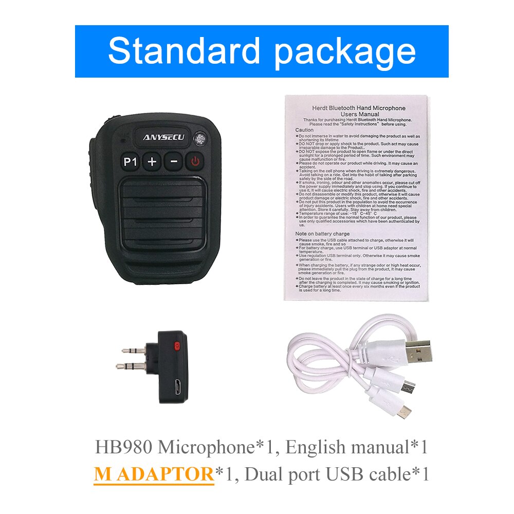 Bluetooth Microphone HB980 K Adaptor or M Adaptor for UV-5R UV-82 Walkie Talkie or TC600 TC620 TC518 two way radio