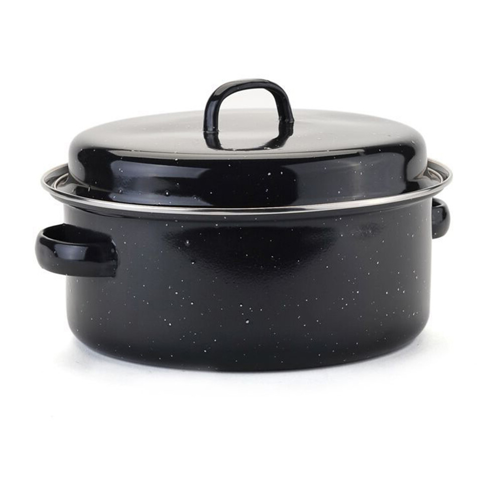 VOGVIGO Round Enamel Roaster Tin with Lid Oven Roasting Baking Dish Tray Cooking Kitchen Tool Cookware