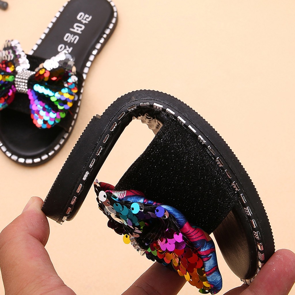 Girls Rhinestone Bow-knot Summer Slipper Children Kids Baby Girls Bling Sequins Crystal Princess Slipper Shoes pantuflas