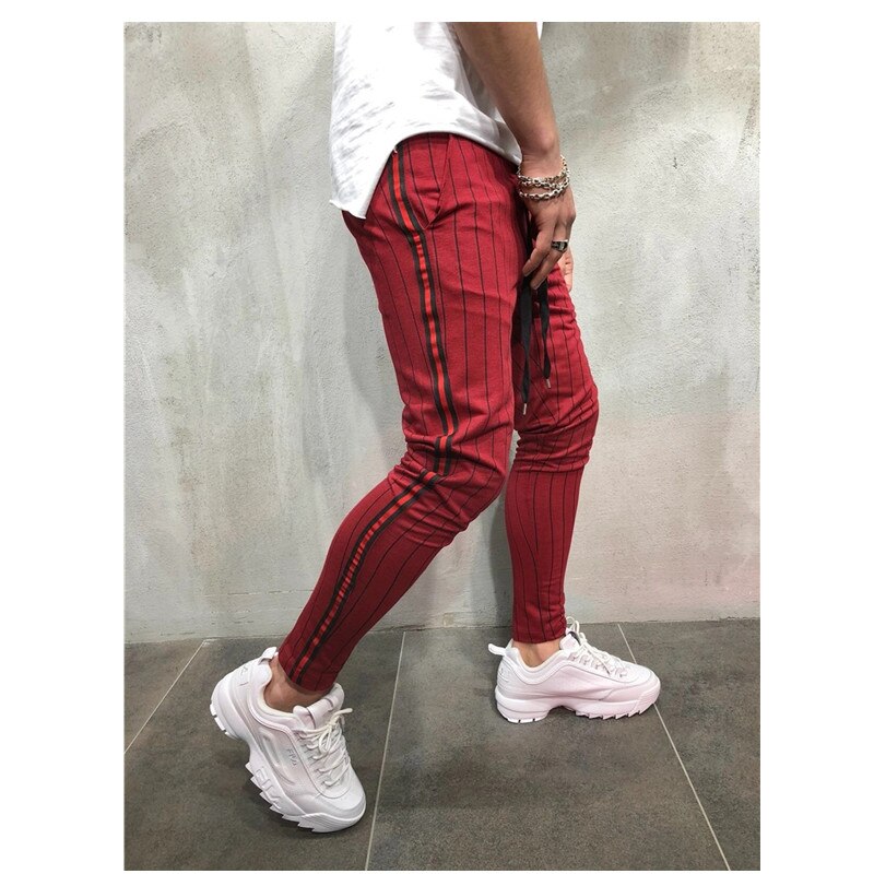 Rouyhual Buitenlandse Handel Europese En Amerikaanse Mannen Slim Persoonlijkheid Sport Strepen Jogging Broek: XL / Red