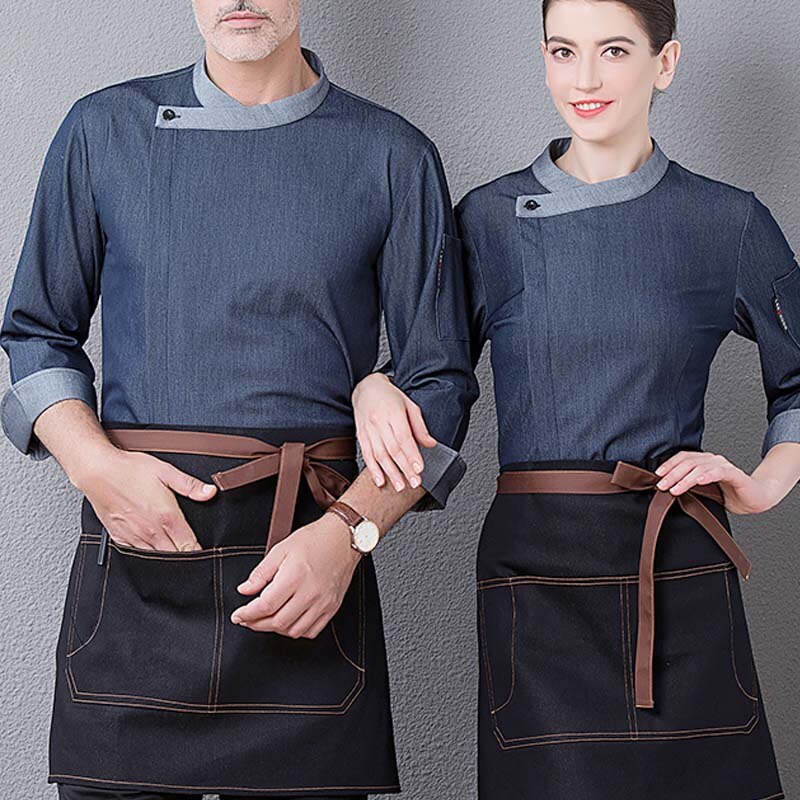 WELIVENICE Chef Uniformen Mannen Vrouwen Restaurant Hotel BBQ Eten Diensten Koken Kleding Wit Grijs Blauw: Blauw / M