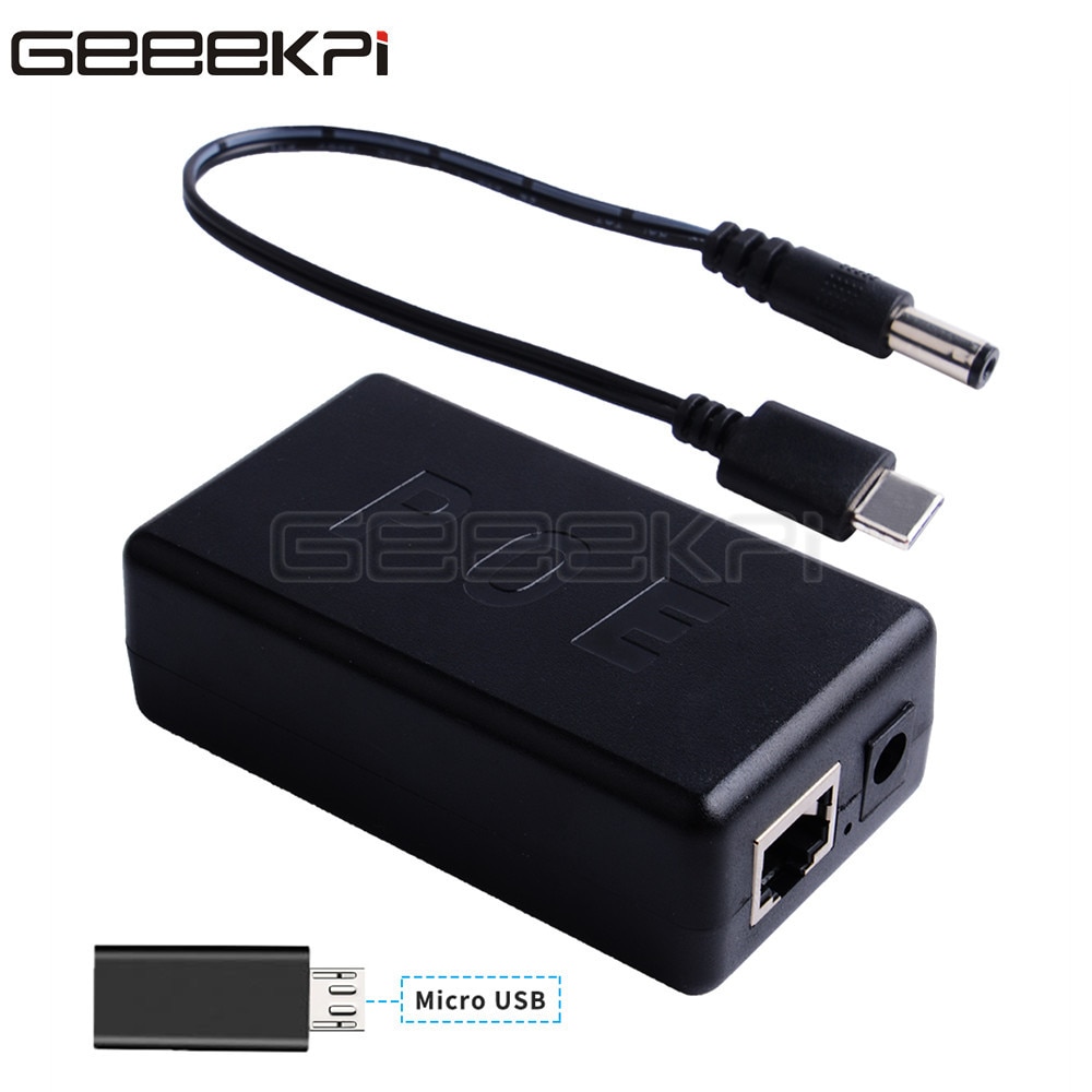 GeeekPi Gigabit Raspberry Pi 4 B/3B + PoE activo del divisor del USB tipo C 48V a 5V de potencia sobre Ethernet cable de interruptor de PoE