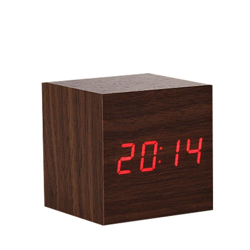Alarm Clock LED Wooden Watch Table Voice Control Digital Wood Despertador USB/AAA Powered Electronic Desktop Clocks: D