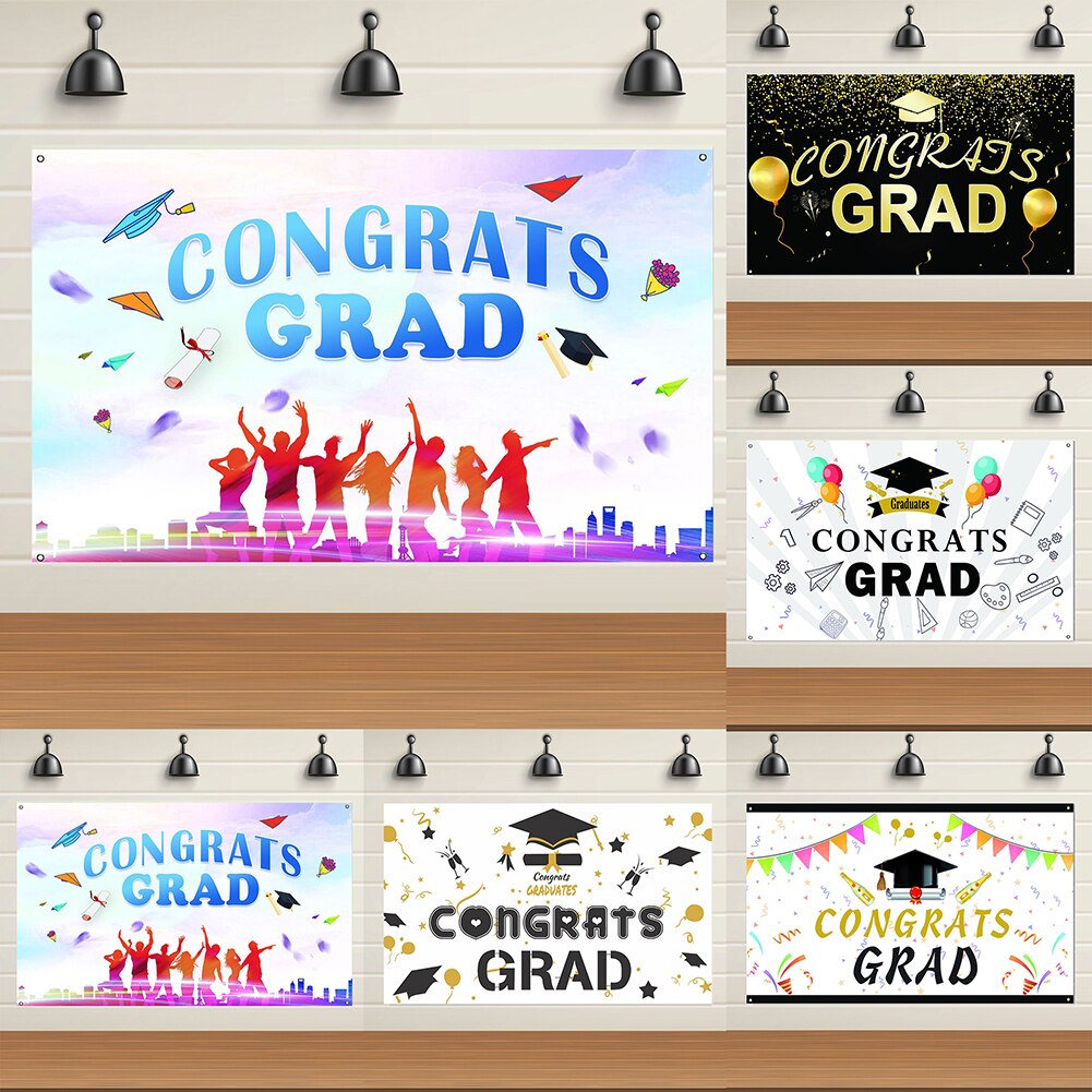 Graduation Backdrop Class of Congrats Grad Caps Background Party Decoration
