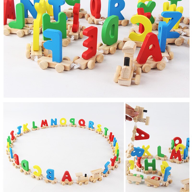 26 Alfabet Houten Engels Brieven Trein Kids Leren Alfabet Scrabble Letters Baby Vroege Onderwijs Puzzel Houten Trein Speelgoed