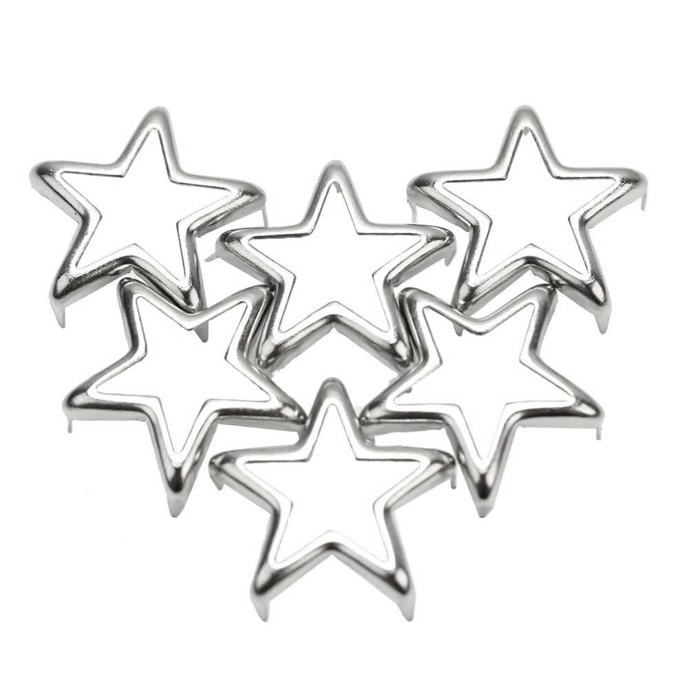 50Pcs Leathercraft Accessoires Hollow Star Vorm Metalen Studs Klinknagels Spots Spikes Voor Schoenen Kleding Decor Diy 15 Mm Zilver