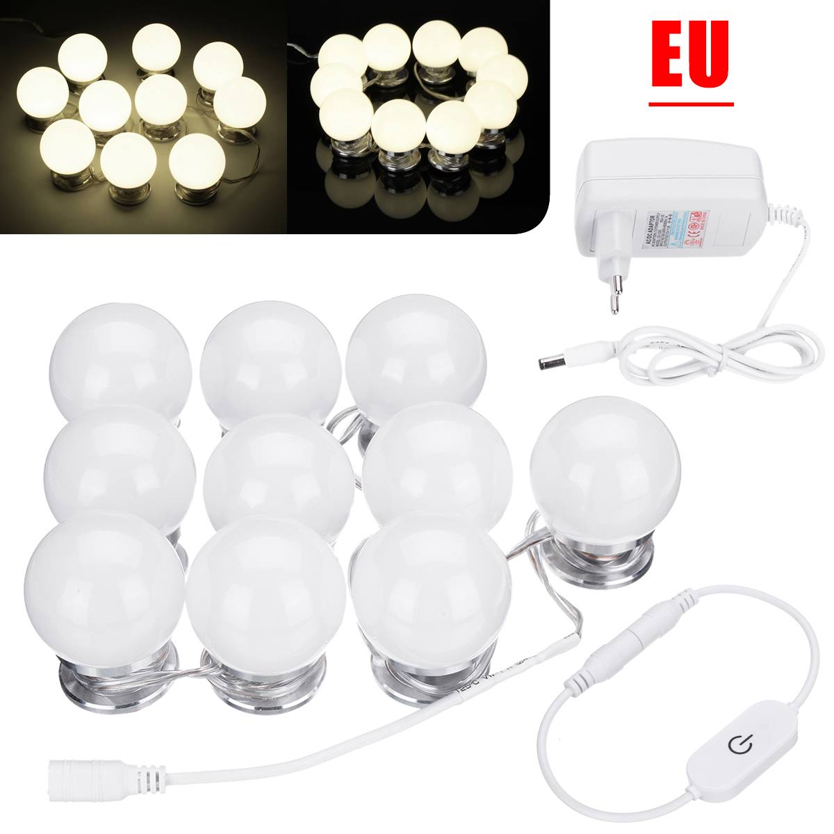 10 stuks 12v led-lampen voor make-upspiegels in hollywood-stijl, dimbaar voor wandlampen voor kaptafelspiegels: Warm wit