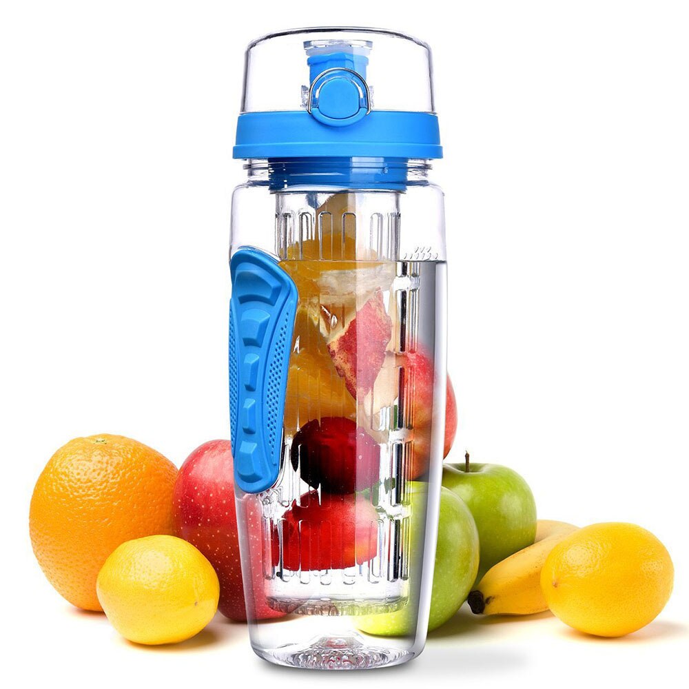 BPA Freie Obst Flasche für Wasser Flasche Obst Infuser Trinken Wasser Flaschen Saft Sport Zitrone Tritan Wasser Flasche Fitness Mädchen: Blau 1000ml