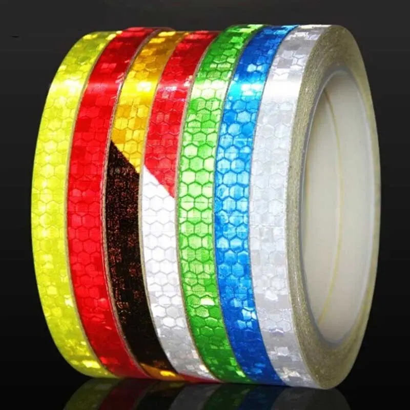 Pegatinas reflectantes para bicicleta, cinta fluorescente de 1cm x 8m, tiras de advertencia de seguridad, cintas de ciclismo para casco de bicicleta, motocicleta y Scooter