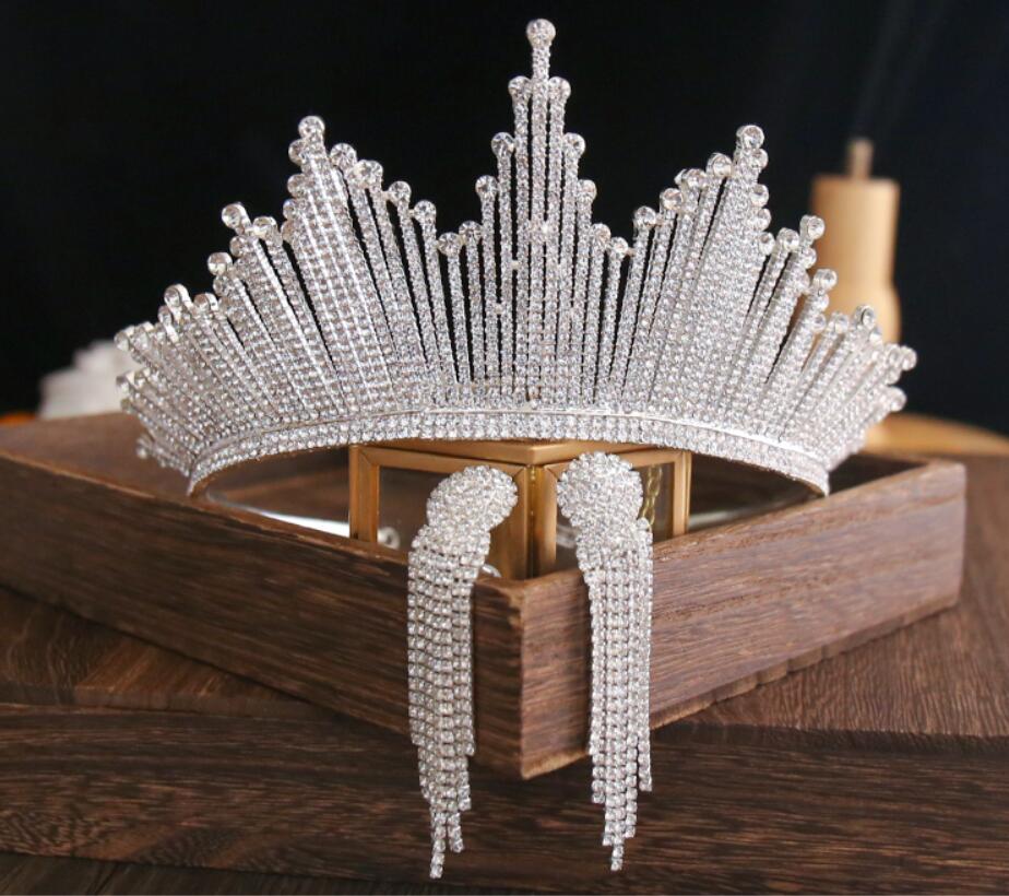 Bling bling sæt kroner øreringe brude smykker tilbehør bryllup diadem rhinestone krystal hovedstykke formel bolero brude wrap
