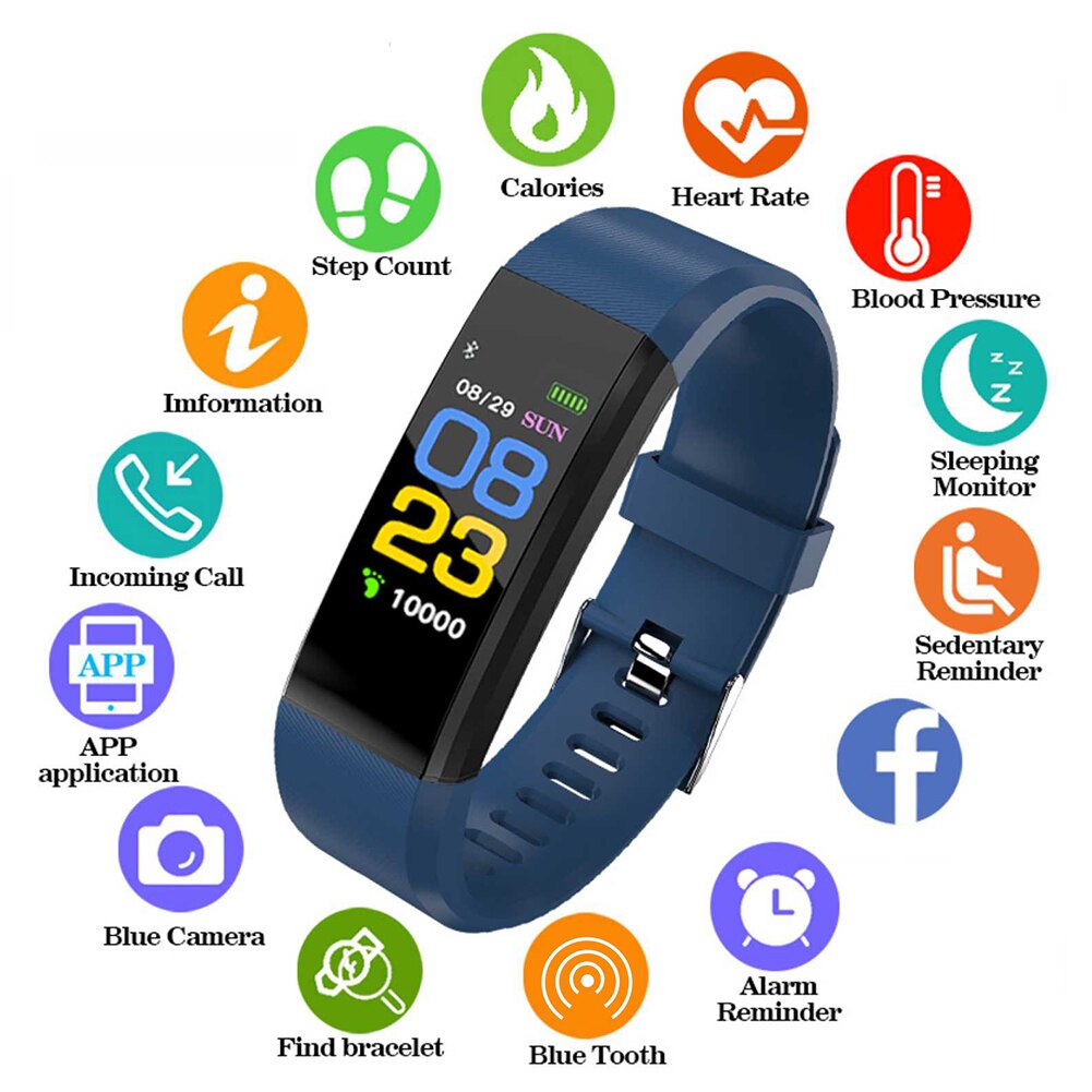 Bracelet connecté avec écran couleur ID115 Plus, Bluetooth, moniteur de fréquence cardiaque et de pression artérielle, moniteur d'activité physique
