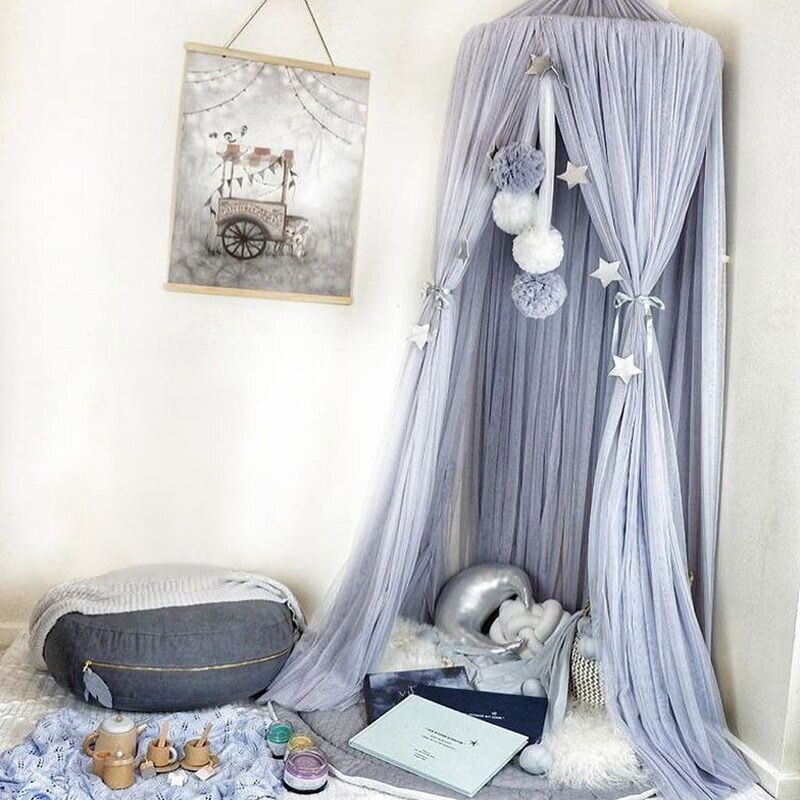 Børneseng myggenet hængende telt baldakin sengetæppe net gardiner baldakin børn kuppeltelt hjemindretning baby værelse dekoration: Lyseblå baldakin