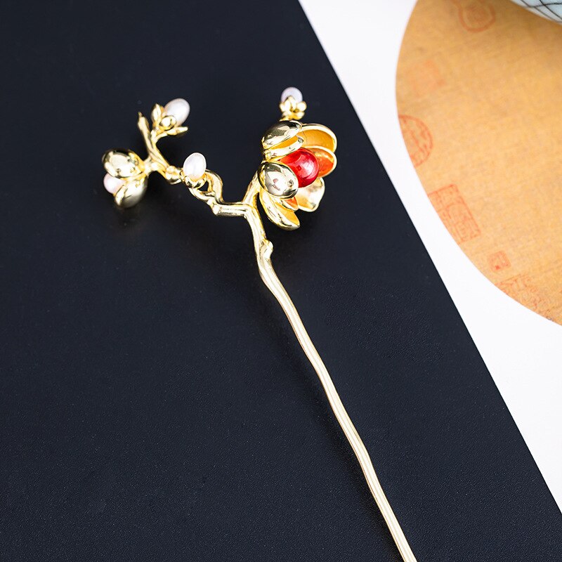 Horquilla de flor de Granada de plata de ley s925, tocado de pelo de disco nupcial, temperamento dulce, perla, estilo antiguo, accesorios Hanfu