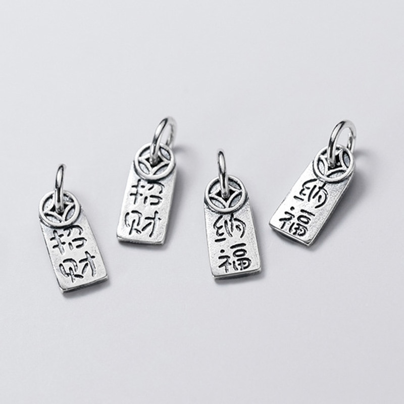 925 Sterling Silber Jahrgang Doppel Seiten Segen Reize Bringen Glück und Viel Glück Silber Anhänger Für Frauen Männer DIY Jewelrys