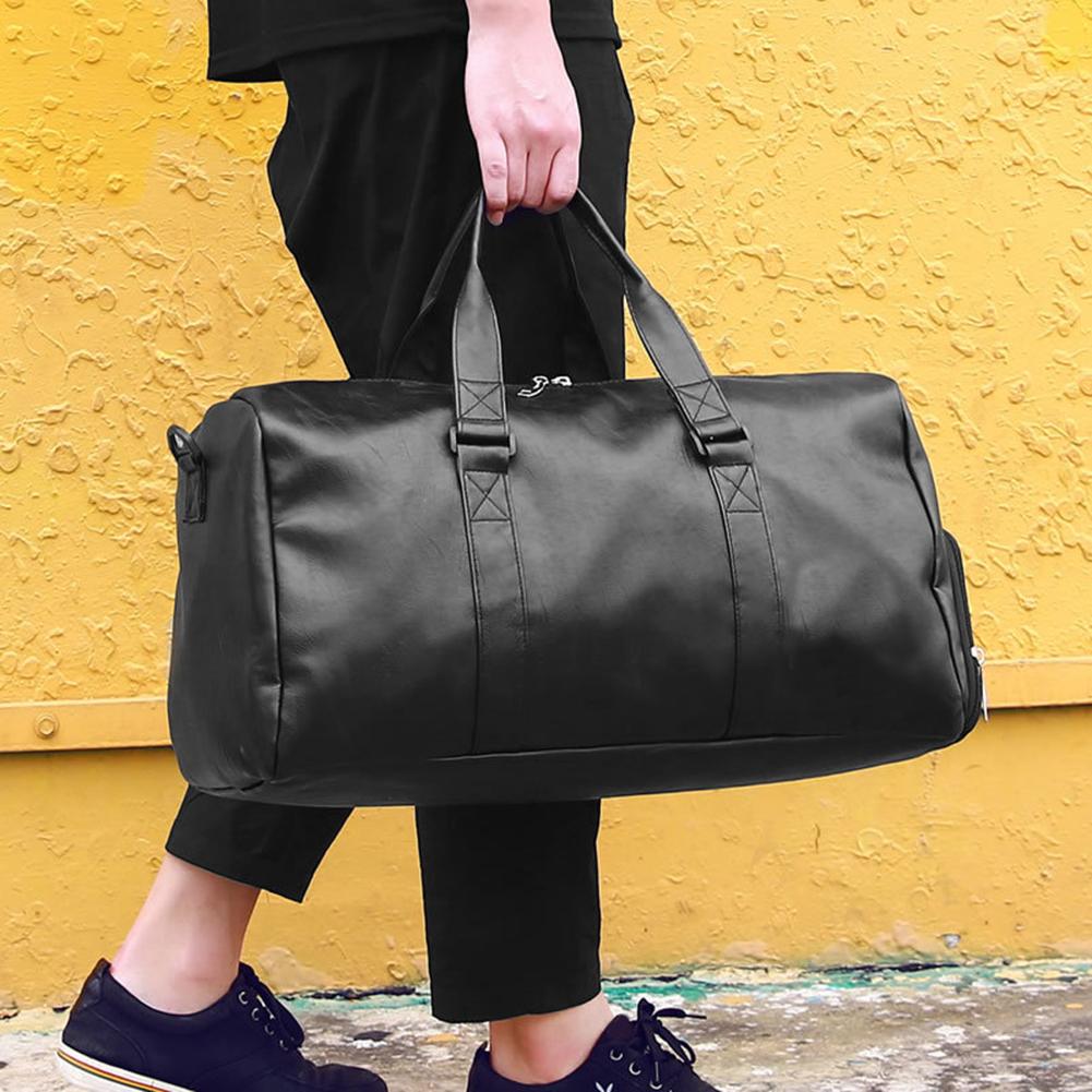 unisex Große Kapazität Reise Duffle Faux Leder Fitnessstudio Fitness Tote Schulter soild farbe Reißverschluss Tasche freies