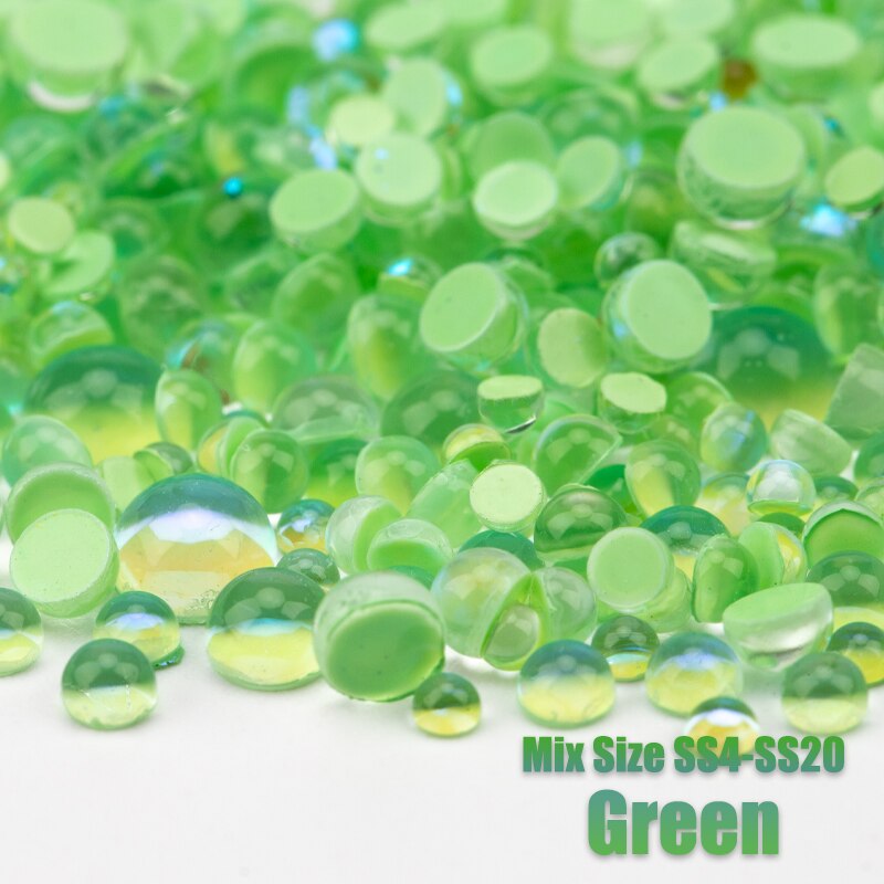 300Pcs Gemengde Grootte Nail Art Mermaid Ronde Glazen Crystal Plaksteen Diy 3D Snoep Kleuren Kralen Glitter Stenen Decoraties: Green 300Pcs