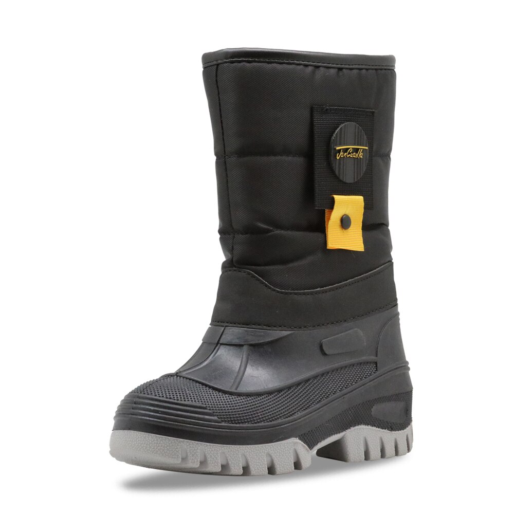 APAKOWA Winter Boys Snow Boots Children&#39;s Shoes Waterproof Mid-Calf Winter Warm Plush Boots for Boys EU 27-32: LR2-black / 27