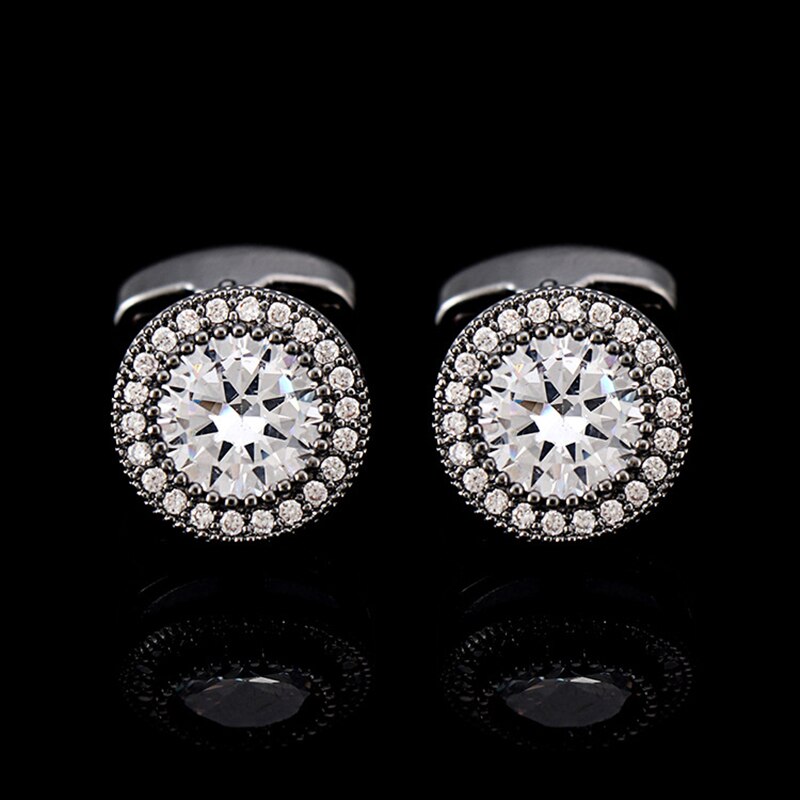 FLEXFIL-gemelos de camisa de lujo para hombre, gemelos de con botones, joyas de boda de cristal de: black