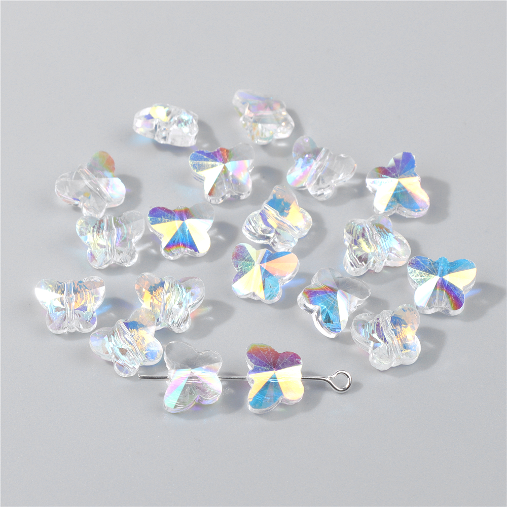 30 Uds. Cuentas facetadas de cristal con purpurina, cuentas multicolores con forma de mariposa para fabricación de joyería, piezas para collar de pulsera Diy: Morado