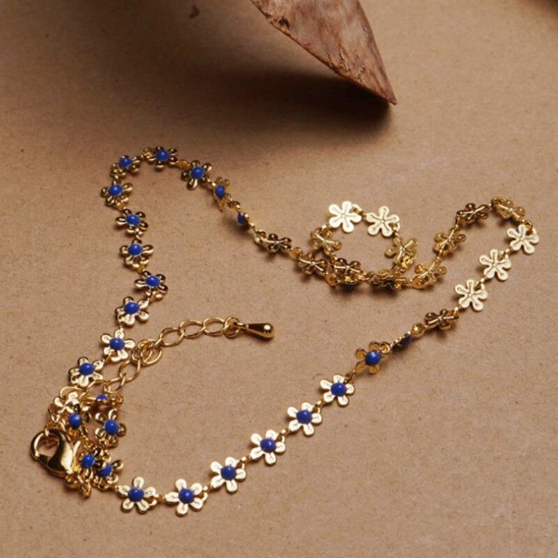 HUANZHI Korea Retro Gold metal Bead flower Clavicle Chain Necklace for Women Girls Wedding Jewelry