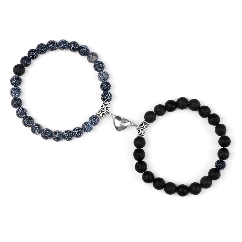 2 unids/set pulsera de cuentas de piedra Natural para pareja corazón imán hebilla pulsera distancia amistad amantes joyería de: Verde oscuro