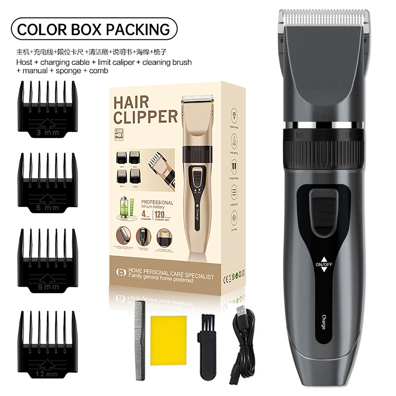 Elektrisches Haarschneidemaschinen-Set für zu Hause, geräuscharmer und langer Akkulaufzeit-Haarschneider, wiederaufladbarer USB-Rasierer und Haarschneidewerkzeug.