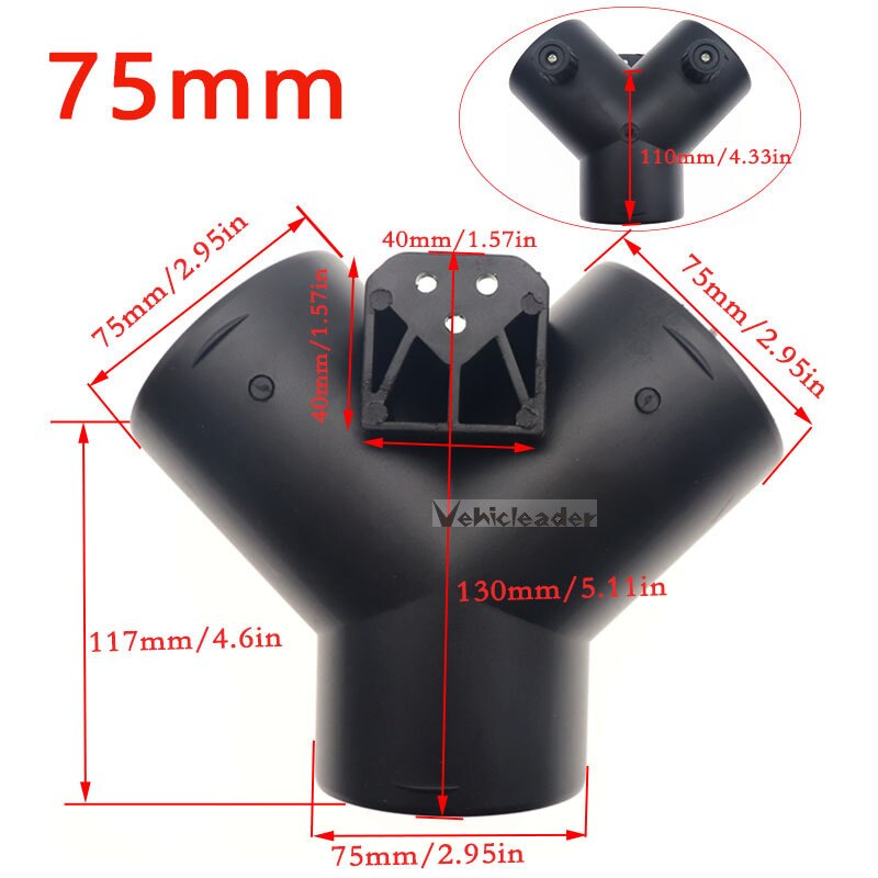 60mm/75mm Car Heater Air Vent Ducting Y T Piece Exhaust Connector w/Dual Regulating Valve Flap For Webasto Diesel Parking Heater: Y-75mm