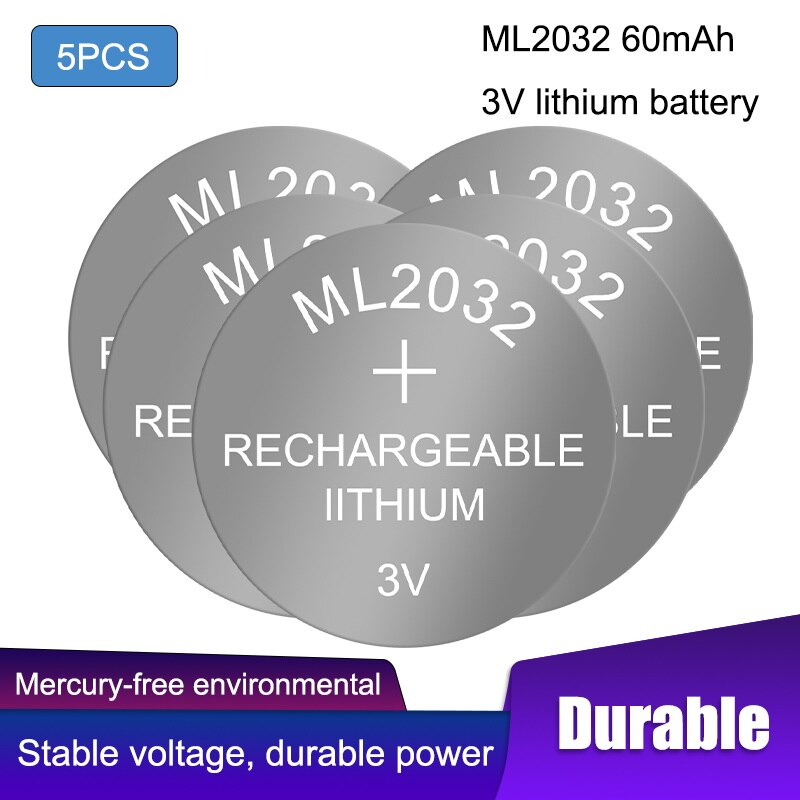 5pcs/lot 3V Coin Cell Button Battery 2032 ML2032 Rechargeable CMOS BIOS RTC Back Up Reserve Battery