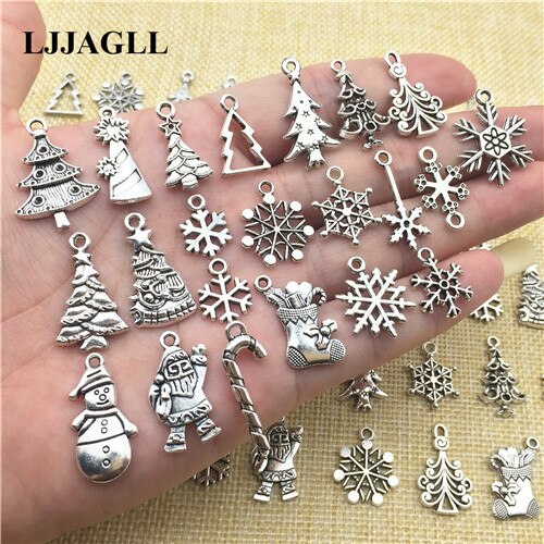 20 piezas de plata tibetana con varios tipos de dijes de Navidad, árboles, copos de nieve, colgantes de Papá Noel, apto Diy, hallazgos de joyería Diy, Make ASD056: Default Title