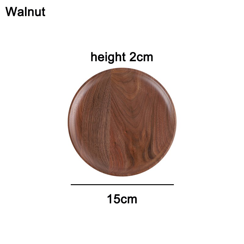 Acacia and Walnut Dinner Plates, Round Solid Wood Plates, Stackable Dinner Plates, Natural tableware dining for Dishes Snack: Walnut round-15cm