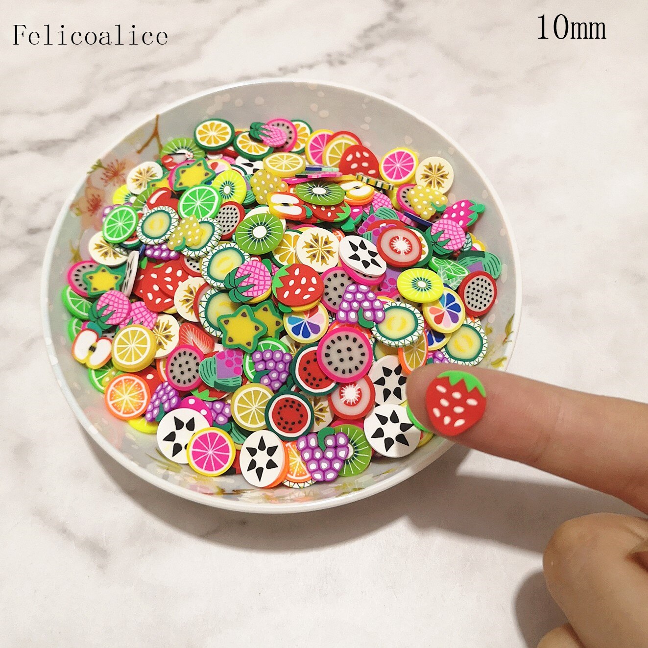 200Pcs 10Mm Klei Slice Ronde Vorm Bloemen Hart Cake Polymer Sprinkles Voor Sieraden Maken Diy Handgemaakte Scrapbooking Accessoires: Fruits 20g