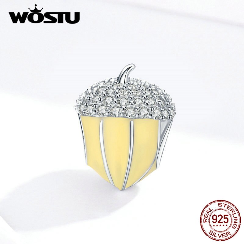 Wostu Real 925 Sterling Zilveren Dennenappel Kralen Geel Emaille Hanger Fit Originele Armband Bedels Zilver 925 Sieraden CQC1319