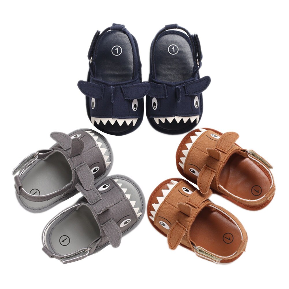 Summer Baby Boys Canvas Sandals Kids Flat Beach Shoes Sports Soft Non-slip Casual Toddler Shark Printed Sandals 0-18M