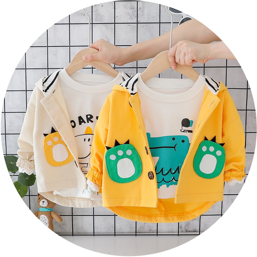 Herfst Baby Jongens Cartoon Dinosaurus Print Lange Mouwen Hooded Casual Jas Kinderen Kids Bovenkleding Meisjes Jassen Casaco