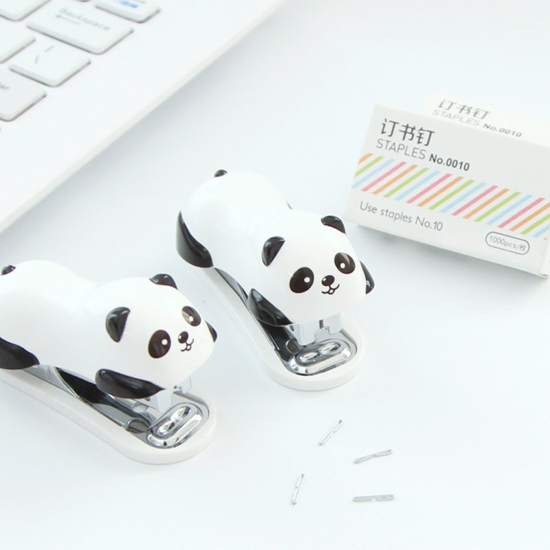 6 set/Lot Cartoon mini manual stapler 1000 pcs silver No.10 staples Cute panda engrapadora Office school binding supplies A6784
