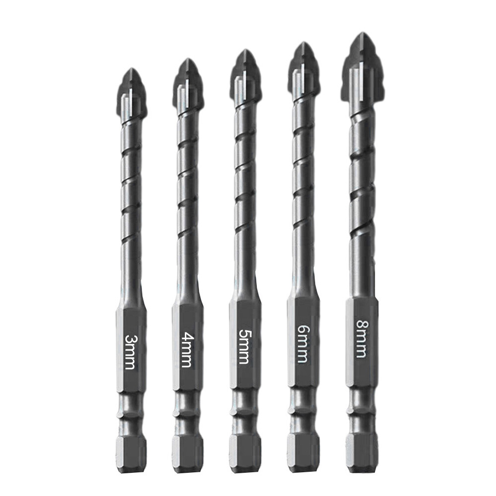 5pcs Four-Flute Eccentric Drill Drilling Glass Tile Punching Triangle Drill Bit For Tile Glass Hard Plastic Cement Granite Concr
