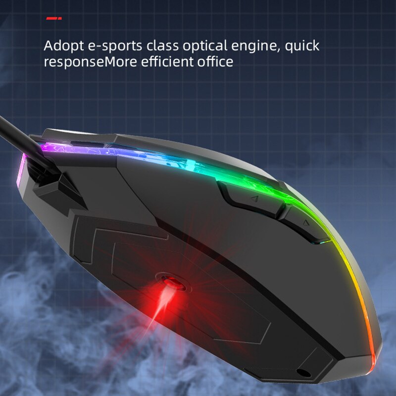 USB wired Mute Gaming Mouse 6-button 1600 DPI RGB Backlight Computer Mouse Ergonomic Computer Mouse for PC Laptop Notebook