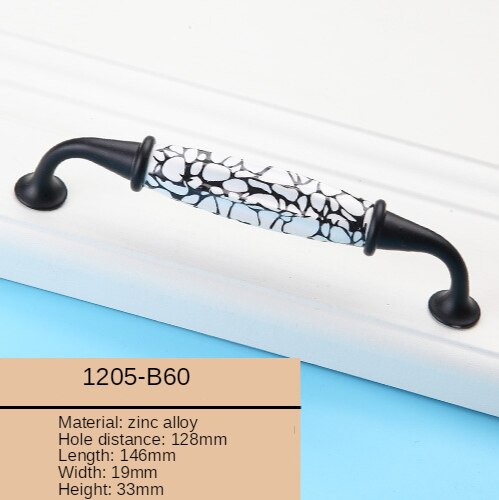 Black/White Ceramic Furniture Handle American Style Simple Kitchen Cabinet Handle Wardrobe Round Drawer Knob: 1106-B60-128