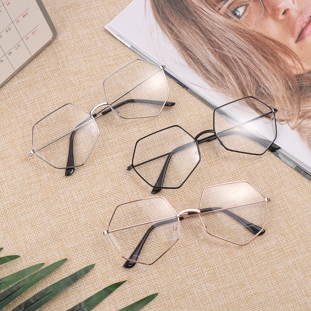 Women Men Metal Vintage Polygon Glasses Oversized Glasses Frame Optical Eyeglass Frame Spectacles Reading Glasses